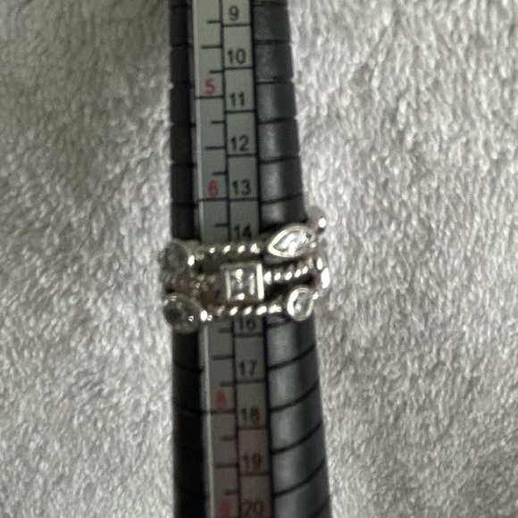 Women’s Silver Tone Textured Triple Row Ring with Clear Crystals, Size 7 - Picture 1 of 2